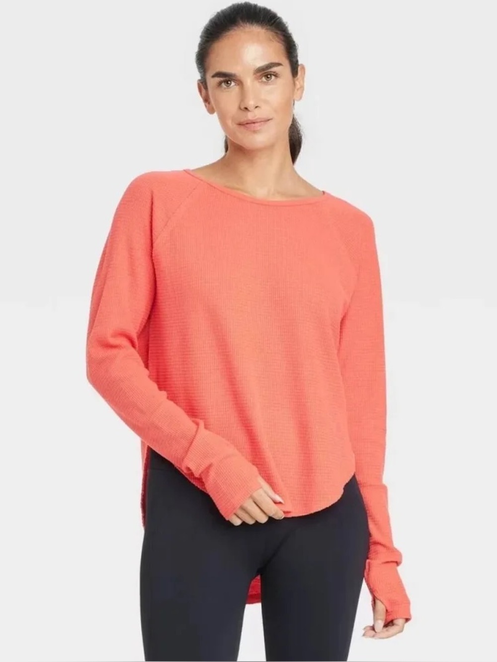 Women’s Rose Coral Waffle Loose Long Sleeve Tee JoyLab